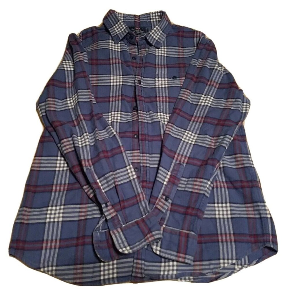VINEYARD VINES Mens Sz M Plaid Flannel Slim Longshore Shirt Button Down Blue